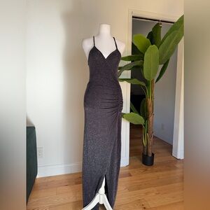PrettyLittleThing Black Sparkle Ruched Maxi Dress